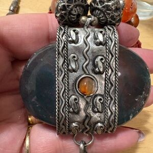 Antique Tibetan Silver and Ruby Zoisite Necklace